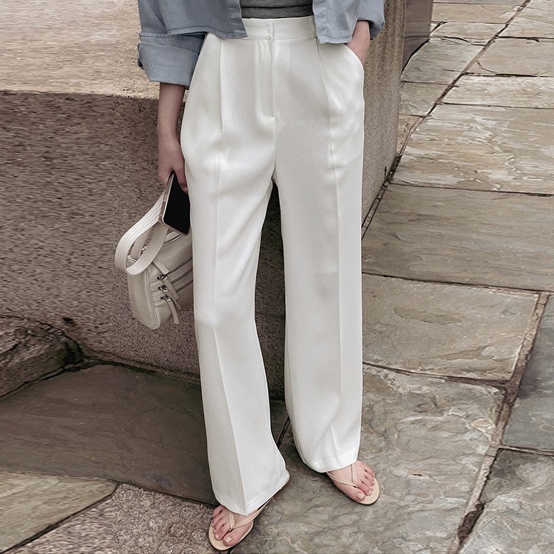 Korean Style Draped Casual Long Pants for Women, Elegant Loose Slim Straight Wide-Leg Trousers - Versatile Fashion Essential