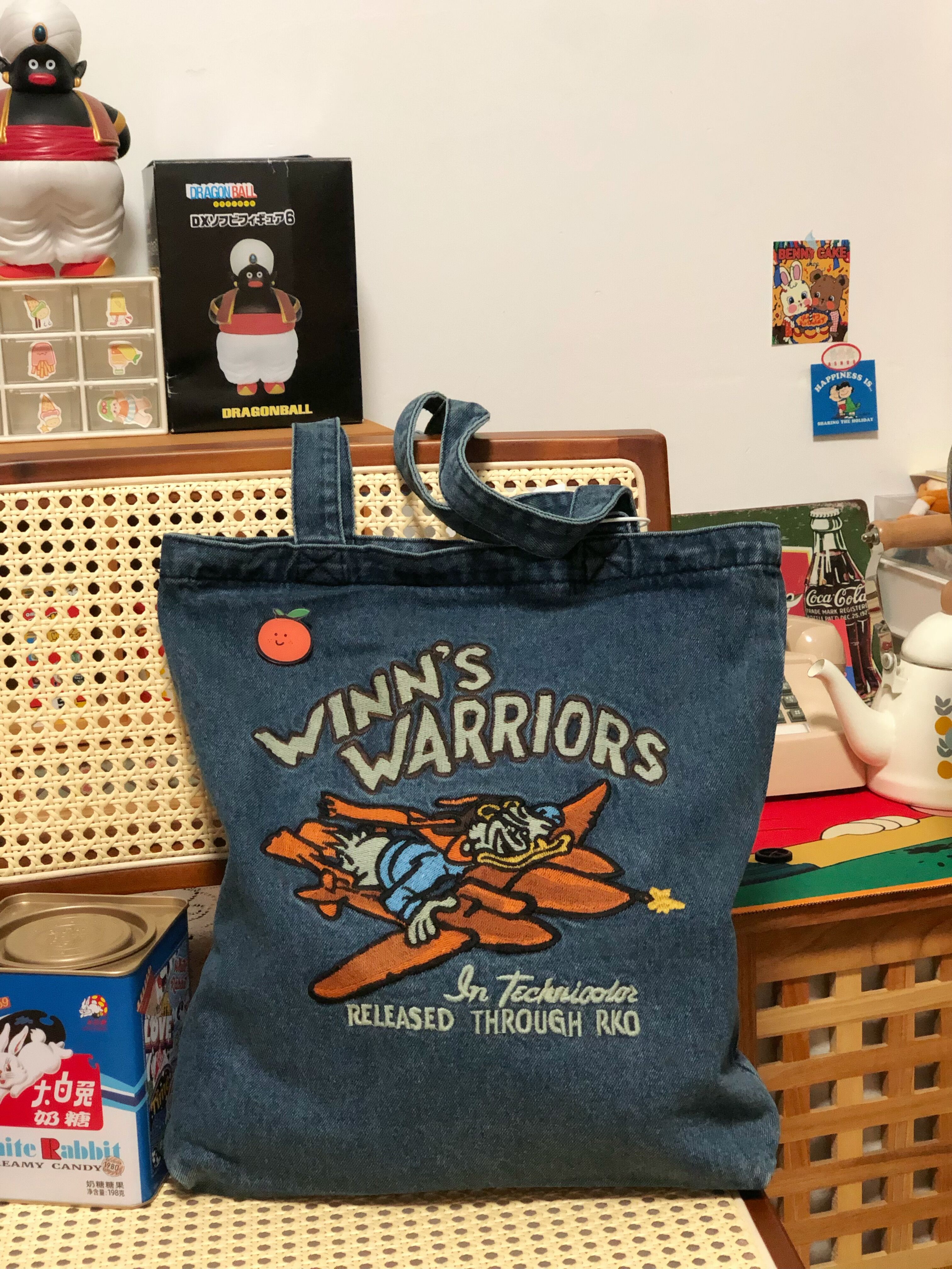 Korean-Style Embroidered Denim Shoulder Bag for Women, Trendy Large Capacity Commuter Tote, Japanese-Inspired Design