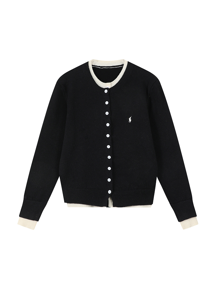 Korean Style Fake Two-Piece Round Neck Long Sleeve Knitted Sweater Coat for Women - Loose Short Cardigan Top for Autumn & Winter Korean Style Fake Two-Piece Round Neck Long Sleeve Knitted Sweater Coat for Women - Loose Short Cardigan Top for Autumn & Winter