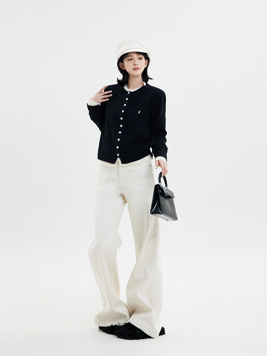 Korean Style Fake Two-Piece Round Neck Long Sleeve Knitted Sweater Coat for Women - Loose Short Cardigan Top for Autumn & Winter Korean Style Fake Two-Piece Round Neck Long Sleeve Knitted Sweater Coat for Women - Loose Short Cardigan Top for Autumn & Winter