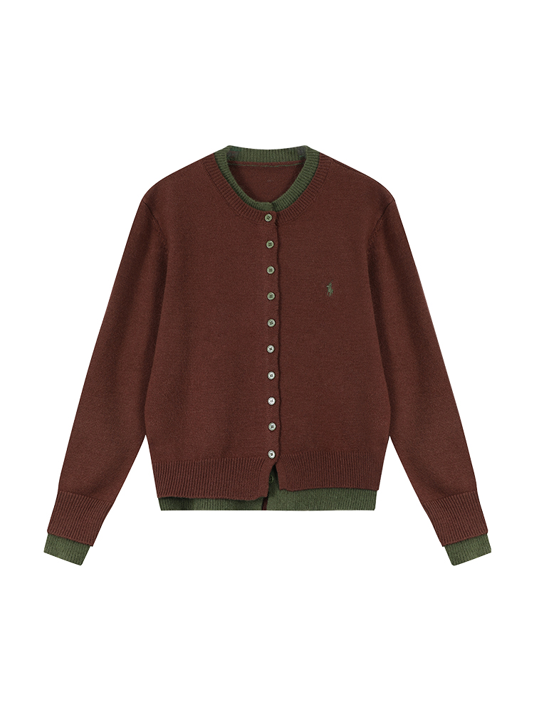 Korean Style Fake Two-Piece Round Neck Long Sleeve Knitted Sweater Coat for Women - Loose Short Cardigan Top for Autumn & Winter Korean Style Fake Two-Piece Round Neck Long Sleeve Knitted Sweater Coat for Women - Loose Short Cardigan Top for Autumn & Winter