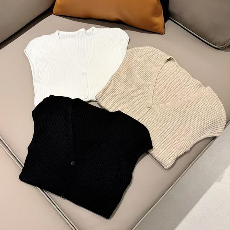 Korean Style Fitted Waist V-Neck Body-Shaping Beige Knitted Sweater Women's Top