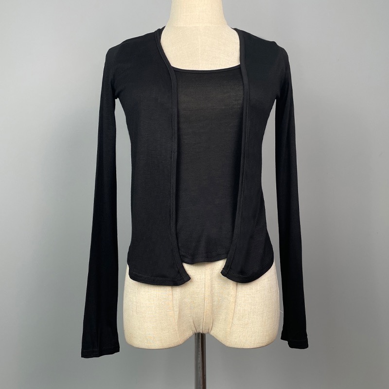 Korean Style Halter Neck Tie Slim Fit Vest with Long Sleeve Sun Protection Cardigan Two-Piece Set for Women