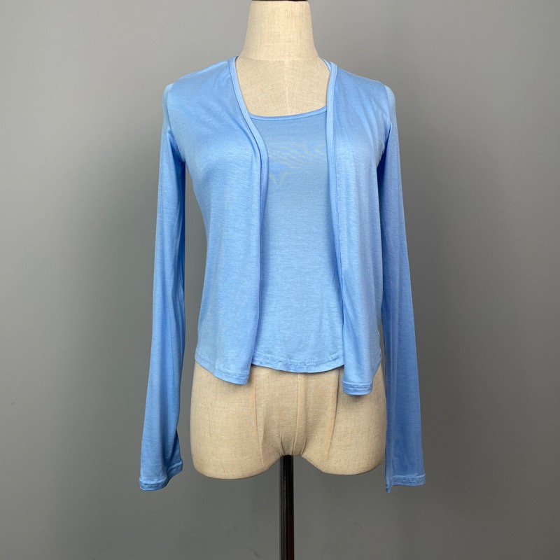 Korean Style Halter Neck Tie Slim Fit Vest with Long Sleeve Sun Protection Cardigan Two-Piece Set for Women Korean Style Halter Neck Tie Slim Fit Vest with Long Sleeve Sun Protection Cardigan Two-Piece Set for Women