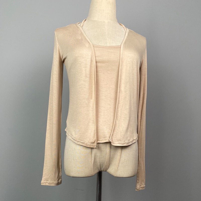 Korean Style Halter Neck Tie Slim Fit Vest with Long Sleeve Sun Protection Cardigan Two-Piece Set for Women Korean Style Halter Neck Tie Slim Fit Vest with Long Sleeve Sun Protection Cardigan Two-Piece Set for Women