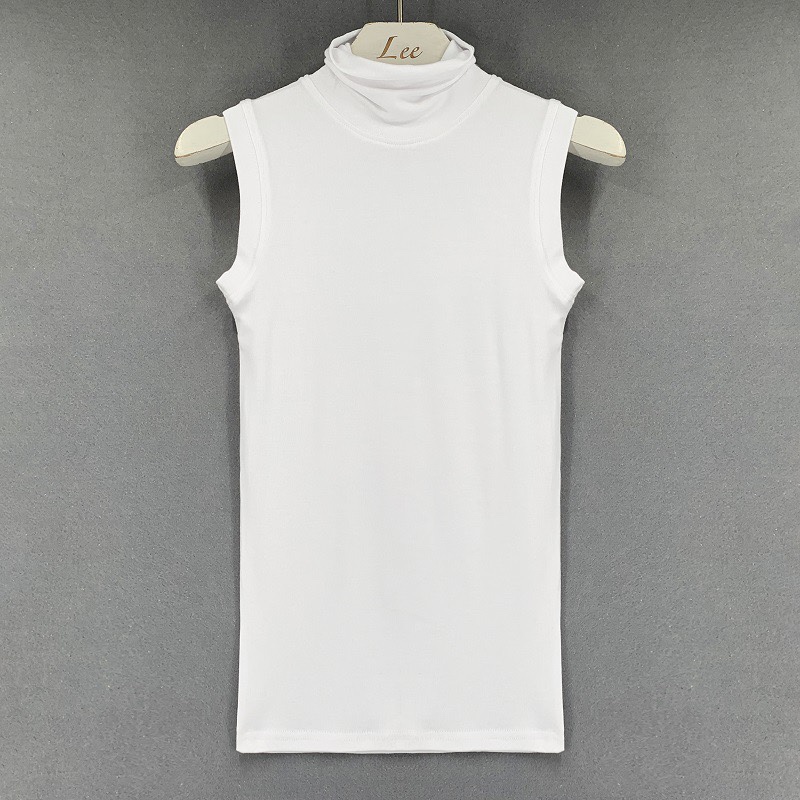 Korean Style High-Neck Fitted Slimming Sheer Body-Hugging Tank Top for Women - Versatile & Feminine Chest-Showcasing Design Korean Style High-Neck Fitted Slimming Sheer Body-Hugging Tank Top for Women - Versatile & Feminine Chest-Showcasing Design