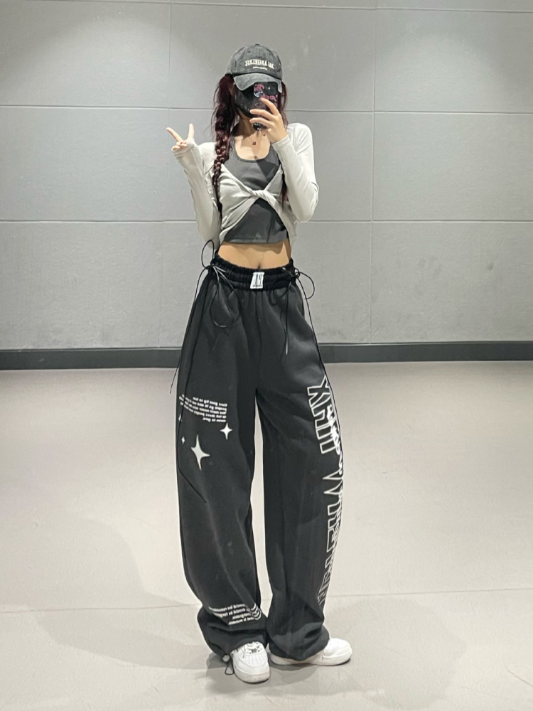 Korean Style High Street Loose Straight Casual Sports Pants for Women - Trendy Fall Vibe with Group Letter Design Korean Style High Street Loose Straight Casual Sports Pants for Women - Trendy Fall Vibe with Group Letter Design