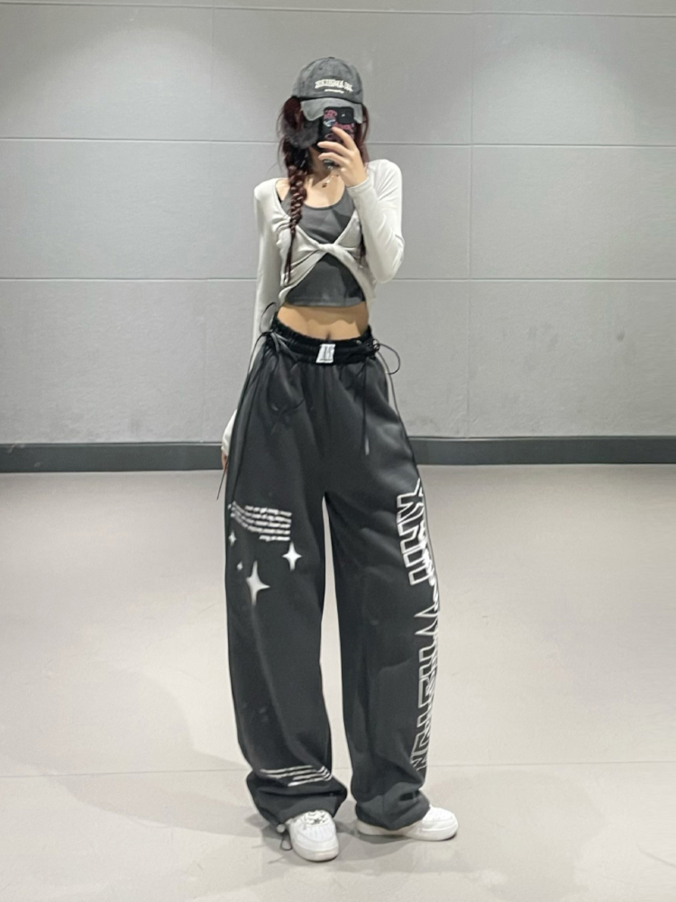Korean Style High Street Loose Straight Casual Sports Pants for Women - Trendy Fall Vibe with Group Letter Design Korean Style High Street Loose Straight Casual Sports Pants for Women - Trendy Fall Vibe with Group Letter Design