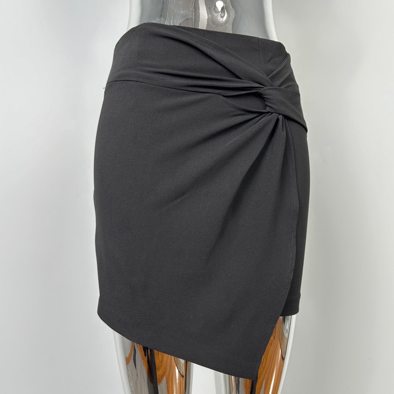 Korean Style High-Waisted Bodycon Short Skirt with Clever Twist Design - Slimming Elastic Women's Half Skirt