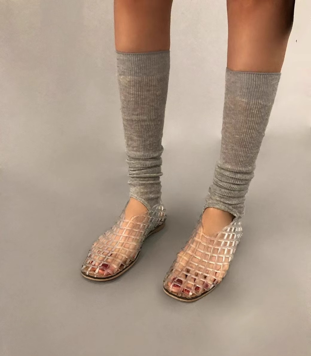 Korean Style Hollow Mesh Jelly Beach Sandals - Closed-Toe Crystal Flat Slippers for Summer Casual Wear