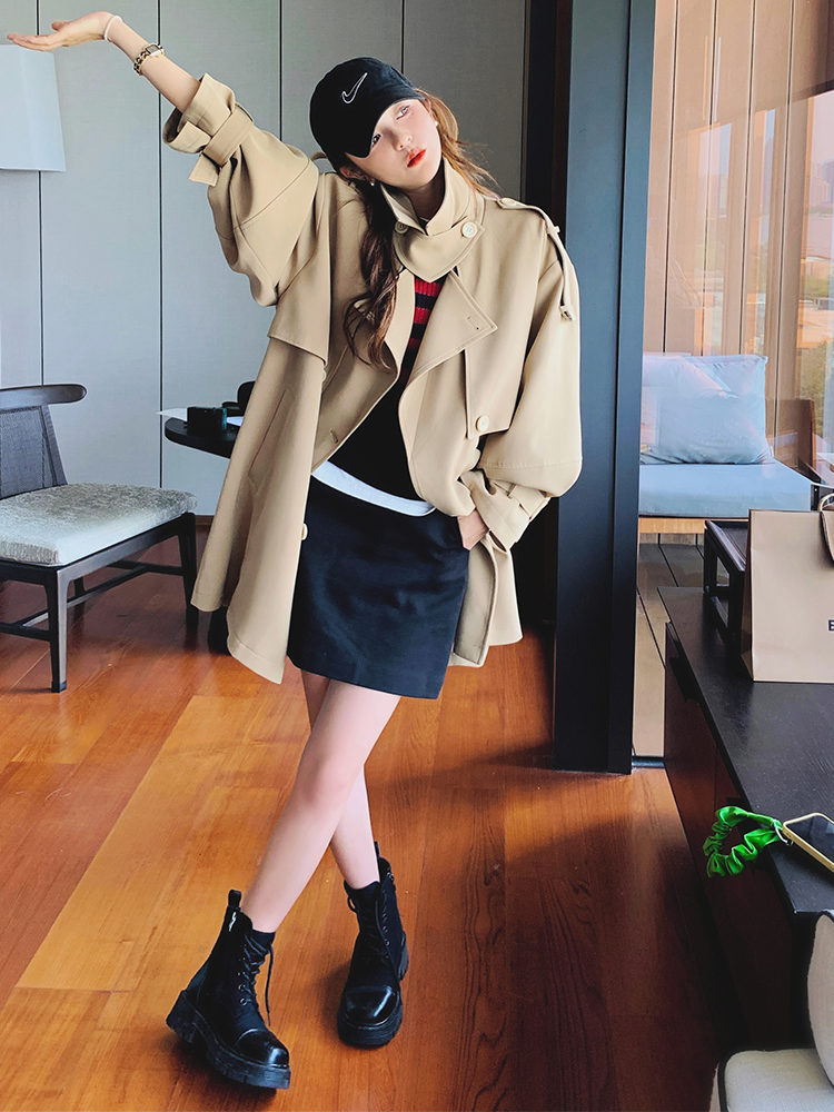 Korean Style Khaki Trench Coat Jacket for Women â€“ Loose Fit Elegant Spring Autumn Fashion Outerwear 2025