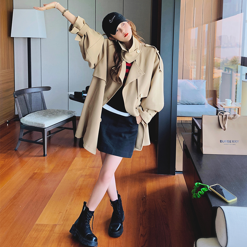 Korean Style Khaki Trench Coat Jacket for Women â€“ Loose Fit Elegant Spring Autumn Fashion Outerwear 2025