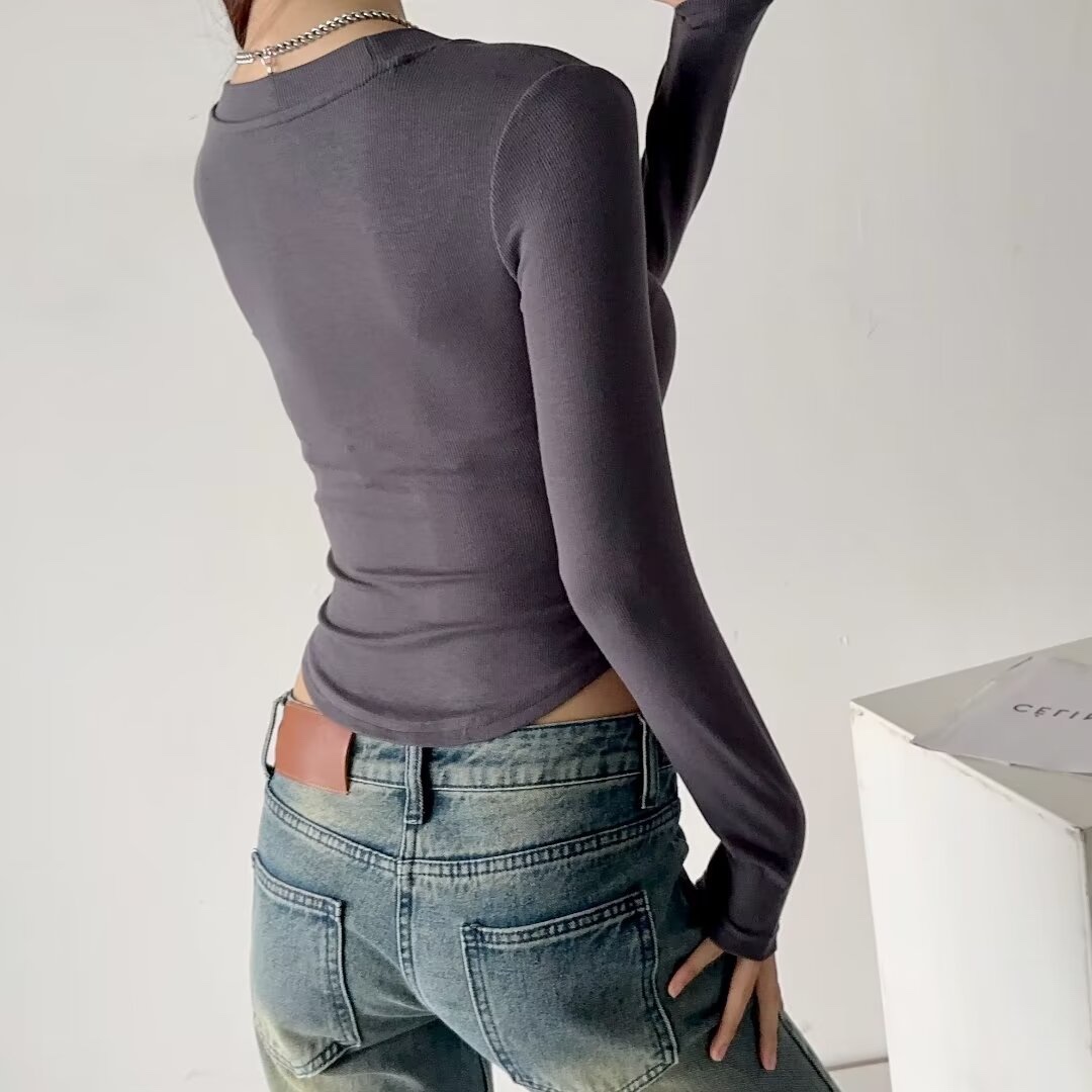 Korean Style Kpop Jazz Dance Long Sleeve U-Neck Knitted Top for Women - Slim Fit, Flattering, Versatile Streetwear Shirt Korean Style Kpop Jazz Dance Long Sleeve U-Neck Knitted Top for Women - Slim Fit, Flattering, Versatile Streetwear Shirt