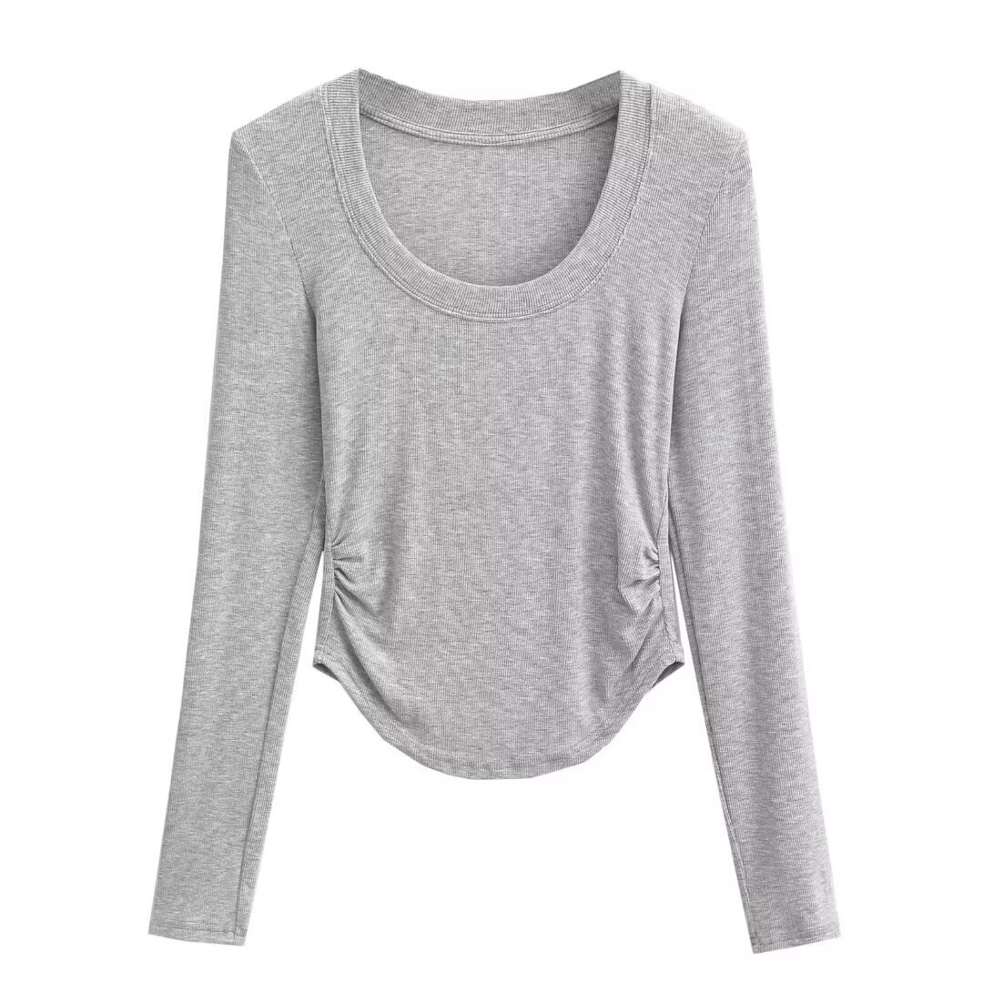 Korean Style Kpop Jazz Dance Long Sleeve U-Neck Knitted Top for Women - Slim Fit, Flattering, Versatile Streetwear Shirt Korean Style Kpop Jazz Dance Long Sleeve U-Neck Knitted Top for Women - Slim Fit, Flattering, Versatile Streetwear Shirt