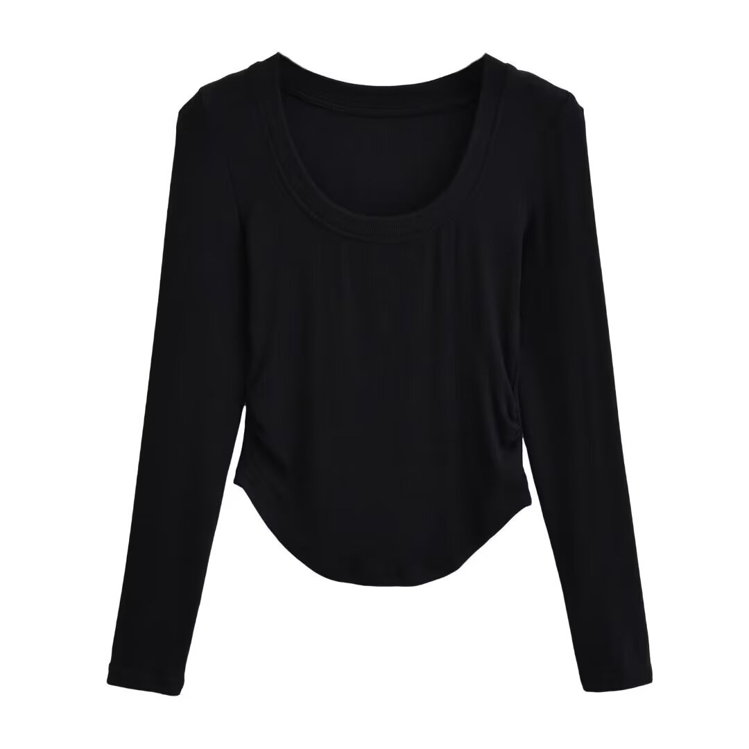 Korean Style Kpop Jazz Dance Long Sleeve U-Neck Knitted Top for Women - Slim Fit, Flattering, Versatile Streetwear Shirt Korean Style Kpop Jazz Dance Long Sleeve U-Neck Knitted Top for Women - Slim Fit, Flattering, Versatile Streetwear Shirt