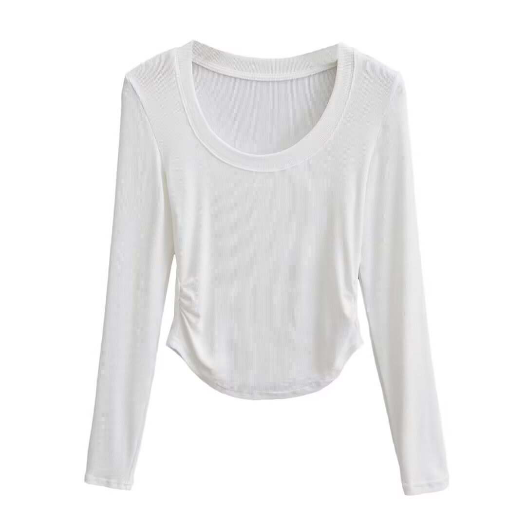 Korean Style Kpop Jazz Dance Long Sleeve U-Neck Knitted Top for Women - Slim Fit, Flattering, Versatile Streetwear Shirt Korean Style Kpop Jazz Dance Long Sleeve U-Neck Knitted Top for Women - Slim Fit, Flattering, Versatile Streetwear Shirt