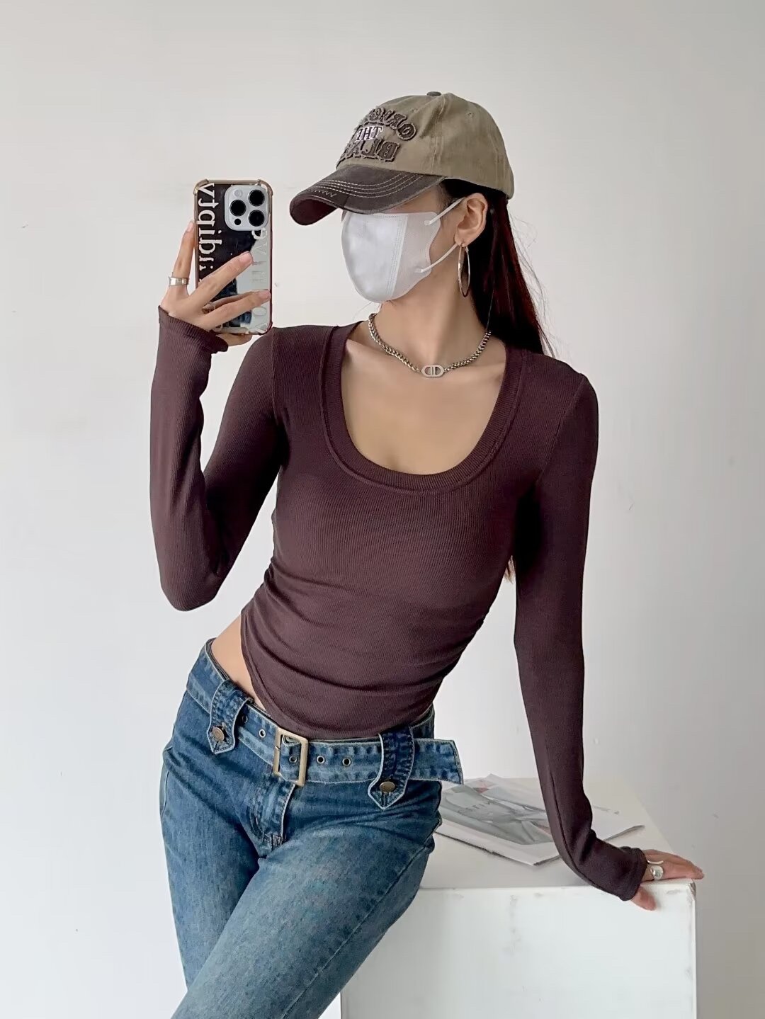 Korean Style Kpop Jazz Dance Long Sleeve U-Neck Knitted Top for Women - Slim Fit, Flattering, Versatile Streetwear Shirt Korean Style Kpop Jazz Dance Long Sleeve U-Neck Knitted Top for Women - Slim Fit, Flattering, Versatile Streetwear Shirt