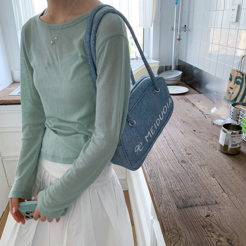 Korean Style Letter Print Denim Underarm Bag for Women - 2025 Trendy Casual Large Capacity Tote Bag Korean Style Letter Print Denim Underarm Bag for Women - 2025 Trendy Casual Large Capacity Tote Bag