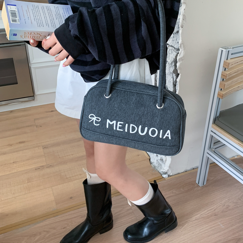 Korean Style Letter Print Denim Underarm Bag for Women - 2025 Trendy Casual Large Capacity Tote Bag