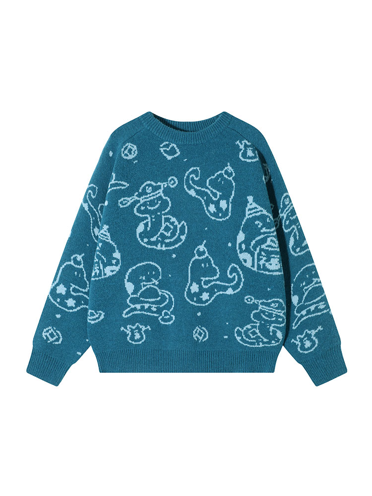 Korean Style Loose-Fit Red Round Neck Printed Knitted Sweater for Women - Thick Autumn/Winter Zodiac Year Top Korean Style Loose-Fit Red Round Neck Printed Knitted Sweater for Women - Thick Autumn/Winter Zodiac Year Top