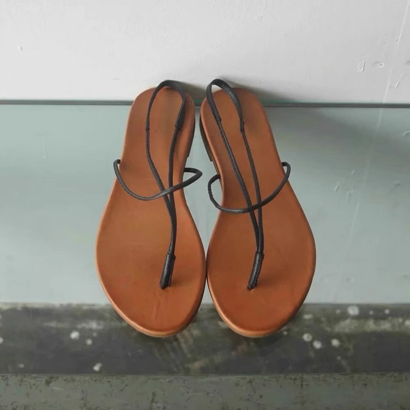 Korean-Style Minimalist Thin Strap Open-Toe Flip-Flop Sandals for Women - Casual Beach Roman Vacation Footwear