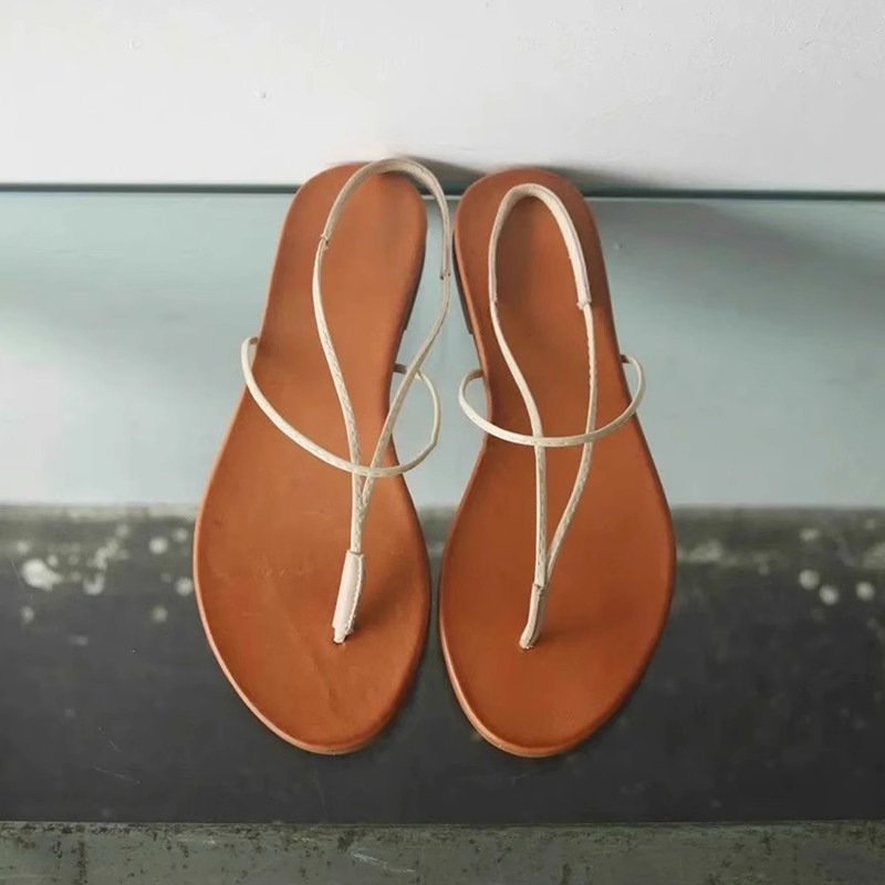 Korean-Style Minimalist Thin Strap Open-Toe Flip-Flop Sandals for Women - Casual Beach Roman Vacation Footwear