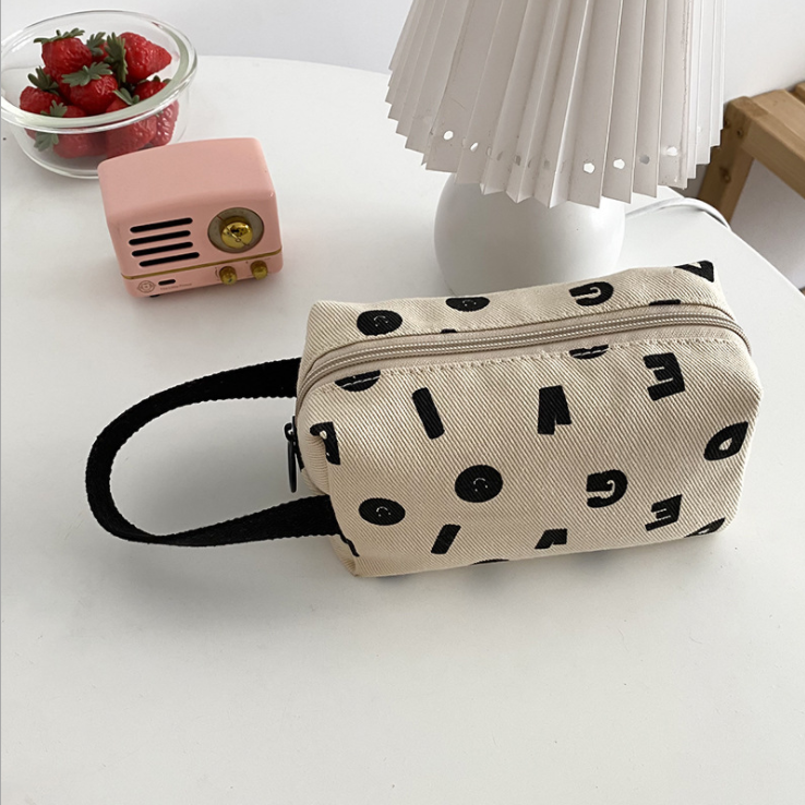 Korean Style Niche Design Letter Canvas Bag for Women, Versatile Small Clutch Makeup Bag, Trendy Tote for Everyday Use