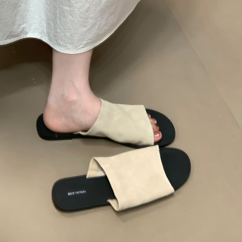 Korean Style One-Strap Sandals for Women - Retro Summer Beach Slippers, Simple Design, 2025 Fashion Essential