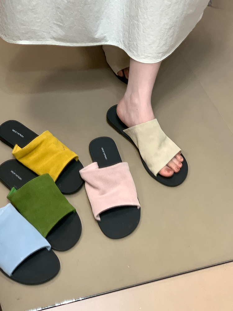 Korean Style One-Strap Sandals for Women - Retro Summer Beach Slippers, Simple Design, 2025 Fashion Essential
