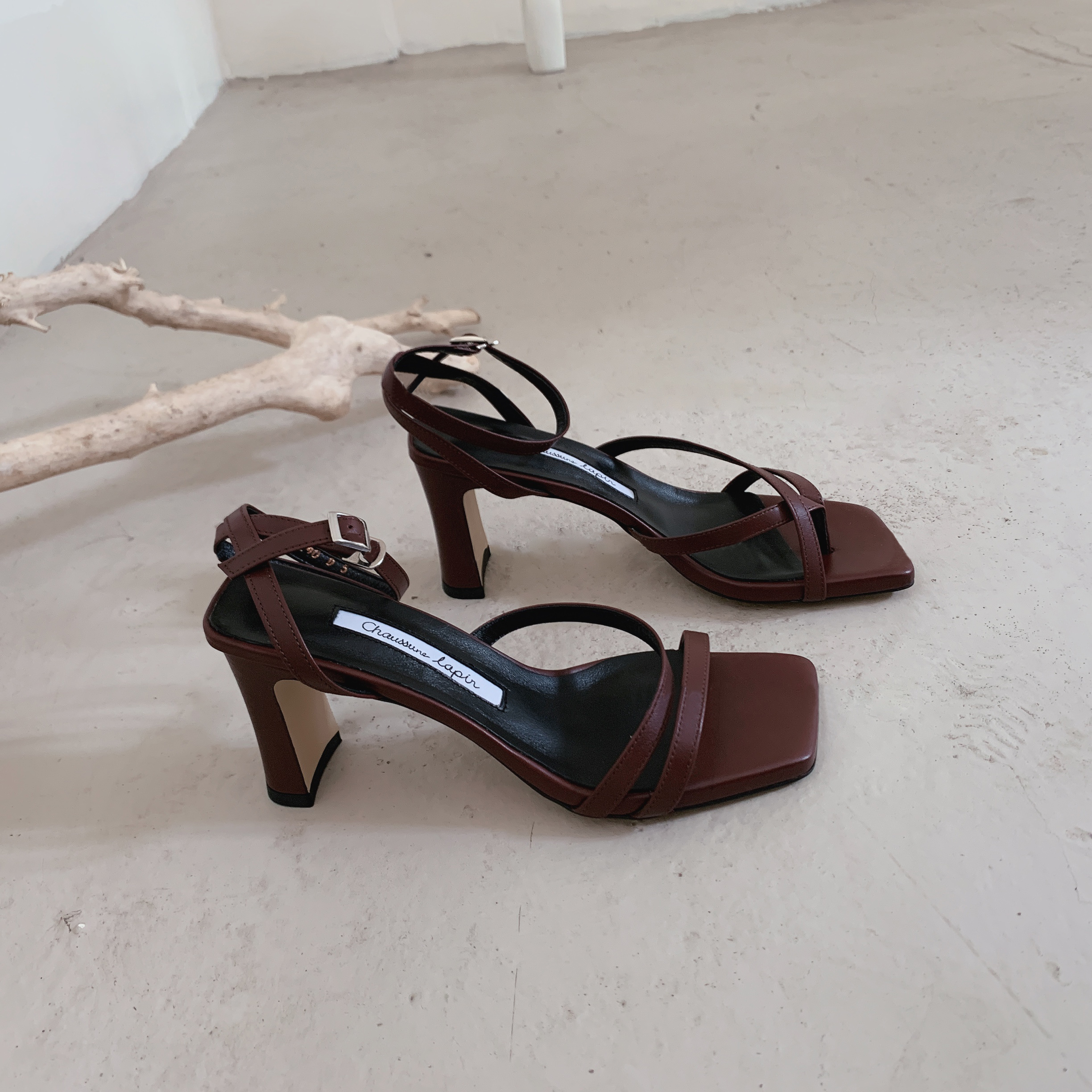 Korean Style Open-Toe Thin-Heeled Sandals for Women - Trendy Coffee Color Cross Strap Mid-High Heels for Summer