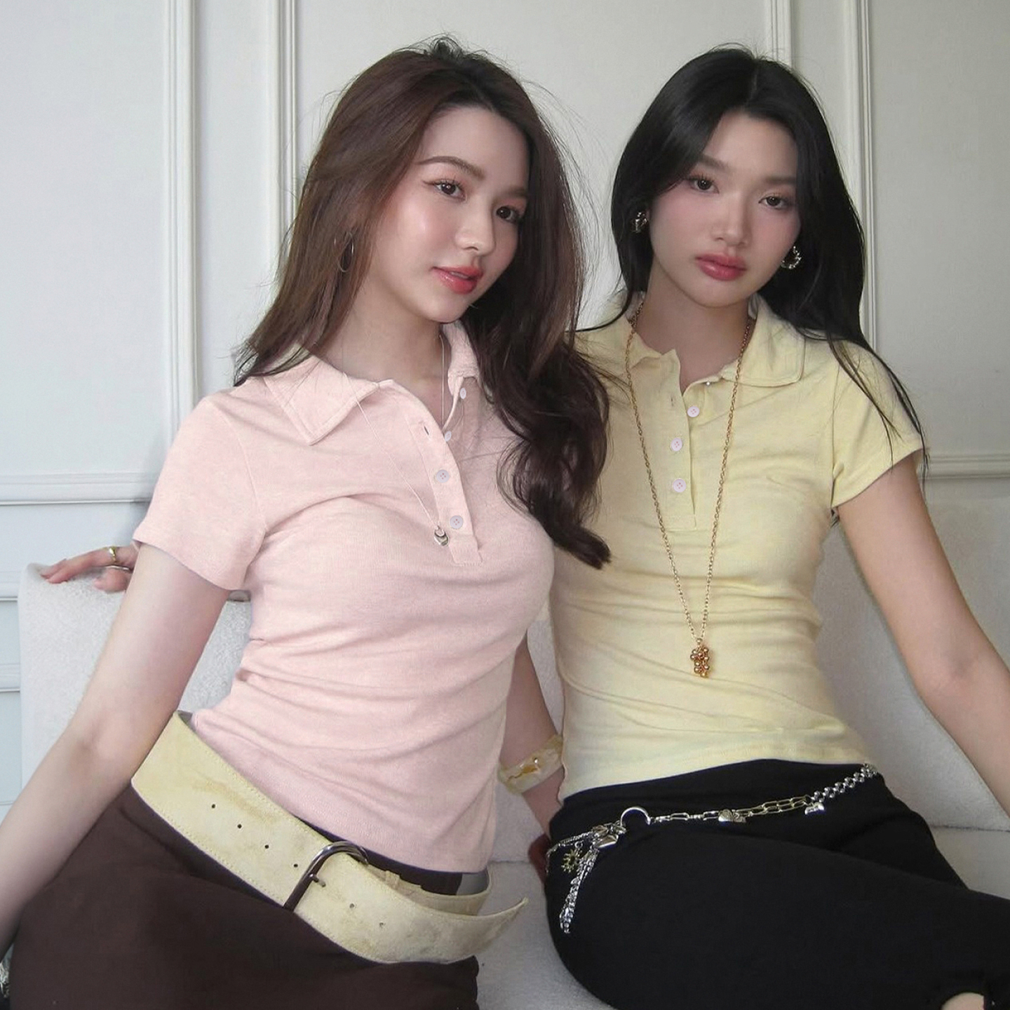 Korean-Style Pink Polo Shirt for Women, Sweet Summer Shoulder T-Shirt, College Casual Look, Trendy Ins Fashion Korean-Style Pink Polo Shirt for Women, Sweet Summer Shoulder T-Shirt, College Casual Look, Trendy Ins Fashion