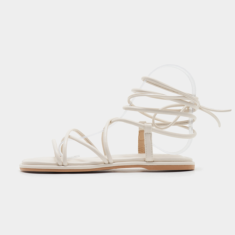 Korean Style Plus-Size Women's Lace-Up Flat Sandals - Trendy Bohemian Roman Summer Shoes, Size 40-43