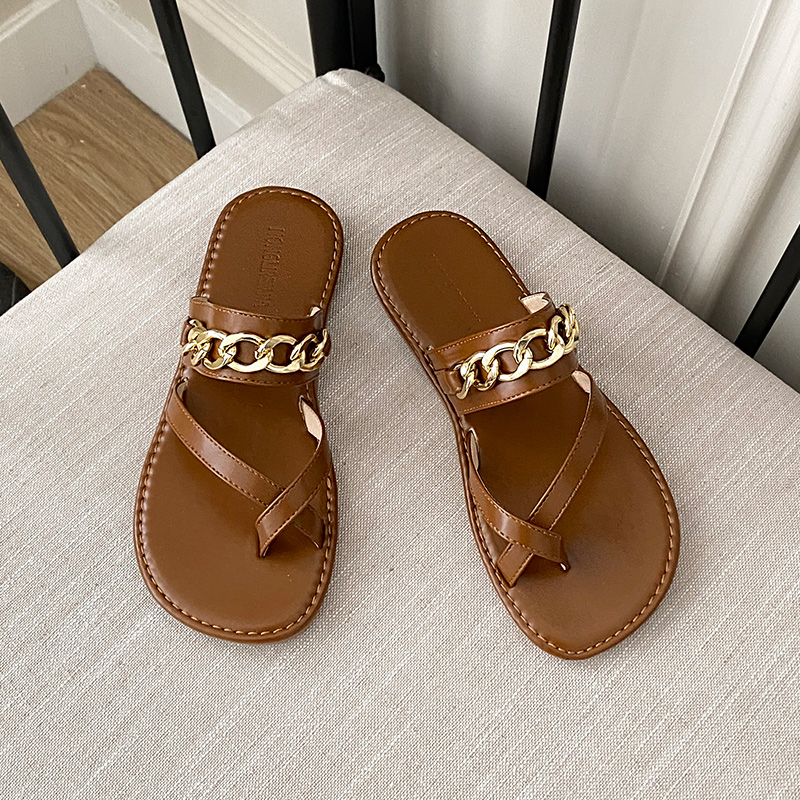 Korean-Style Plus-Size Women's Open-Toe Flat Slippers - Summer Sandals for Wide Feet, Sizes 40 & 42