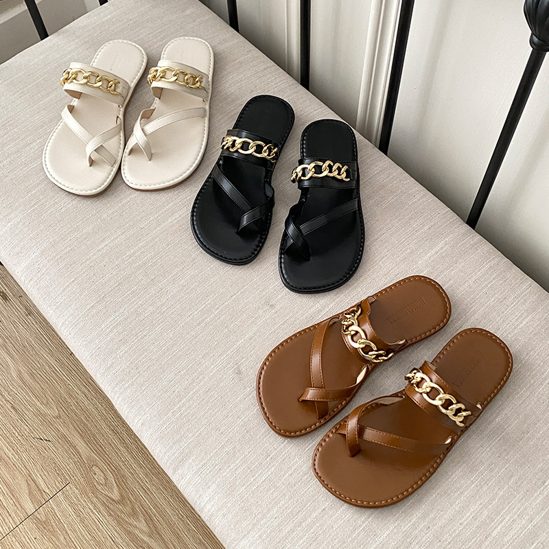 Korean-Style Plus-Size Women's Open-Toe Flat Slippers - Summer Sandals for Wide Feet, Sizes 40 & 42