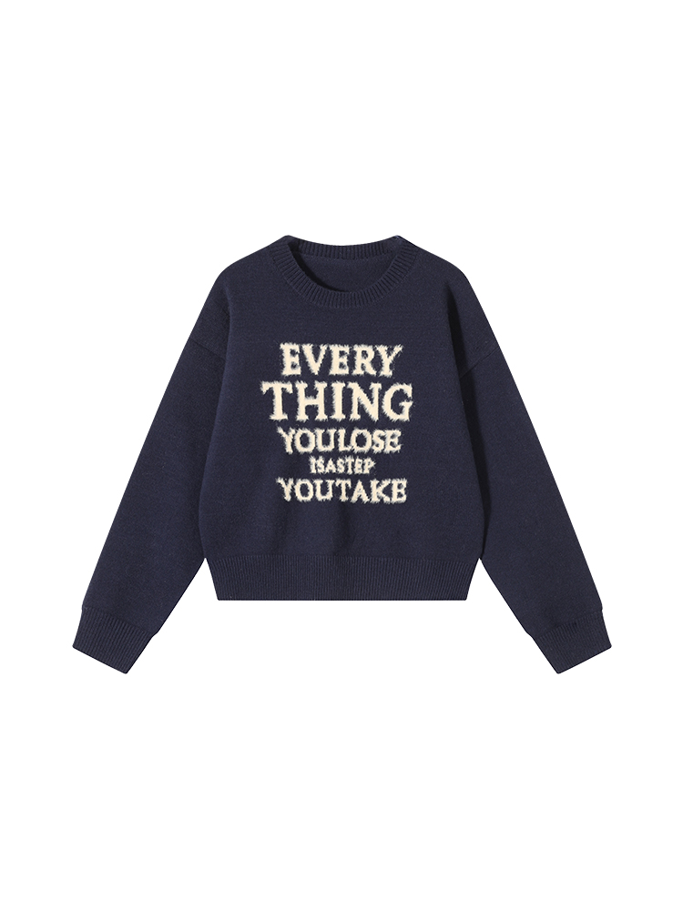 Korean Style Printed Round Neck Long Sleeve Knitted Sweater for Women - Soft Loose Pullover Top for Autumn and Winter