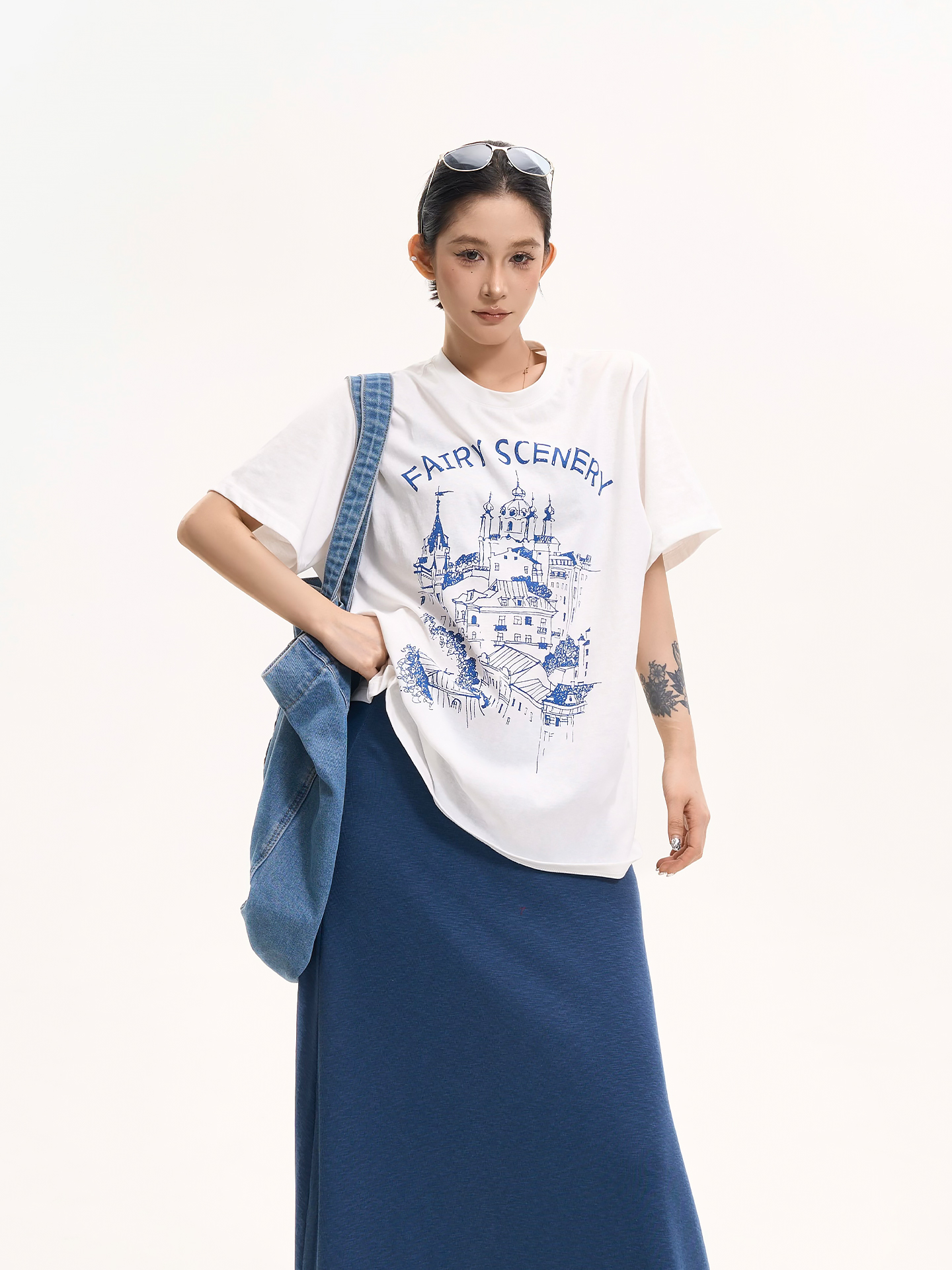 Korean Style Printed Round Neck Short Sleeve T-Shirt for Women - Summer Loose Fit Slimming Half Sleeve Top