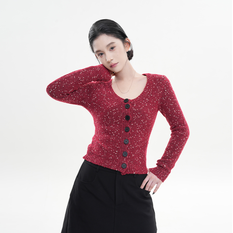 Korean Style Red Knitted Cardigan for Women - Slim Fit Soft Winter Coat Top Korean Style Red Knitted Cardigan for Women - Slim Fit Soft Winter Coat Top