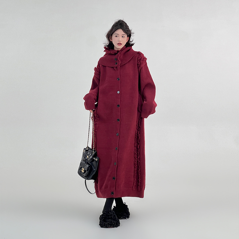 Korean Style Red Tassel Design Sweater Dress for Women, Autumn Winter, Loose Fit Knee-Length Straight Tube Dress Korean Style Red Tassel Design Sweater Dress for Women, Autumn Winter, Loose Fit Knee-Length Straight Tube Dress