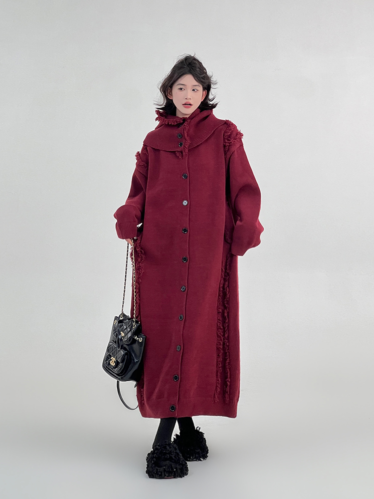 Korean Style Red Tassel Design Sweater Dress for Women, Autumn Winter, Loose Fit Knee-Length Straight Tube Dress Korean Style Red Tassel Design Sweater Dress for Women, Autumn Winter, Loose Fit Knee-Length Straight Tube Dress