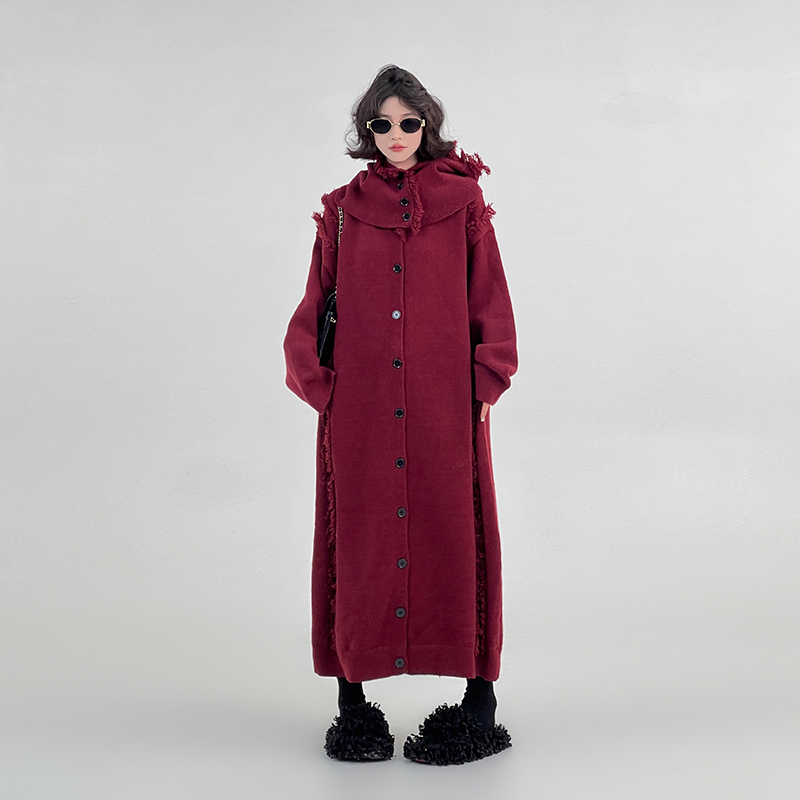 Korean Style Red Tassel Design Sweater Dress for Women, Autumn Winter, Loose Fit Knee-Length Straight Tube Dress Korean Style Red Tassel Design Sweater Dress for Women, Autumn Winter, Loose Fit Knee-Length Straight Tube Dress