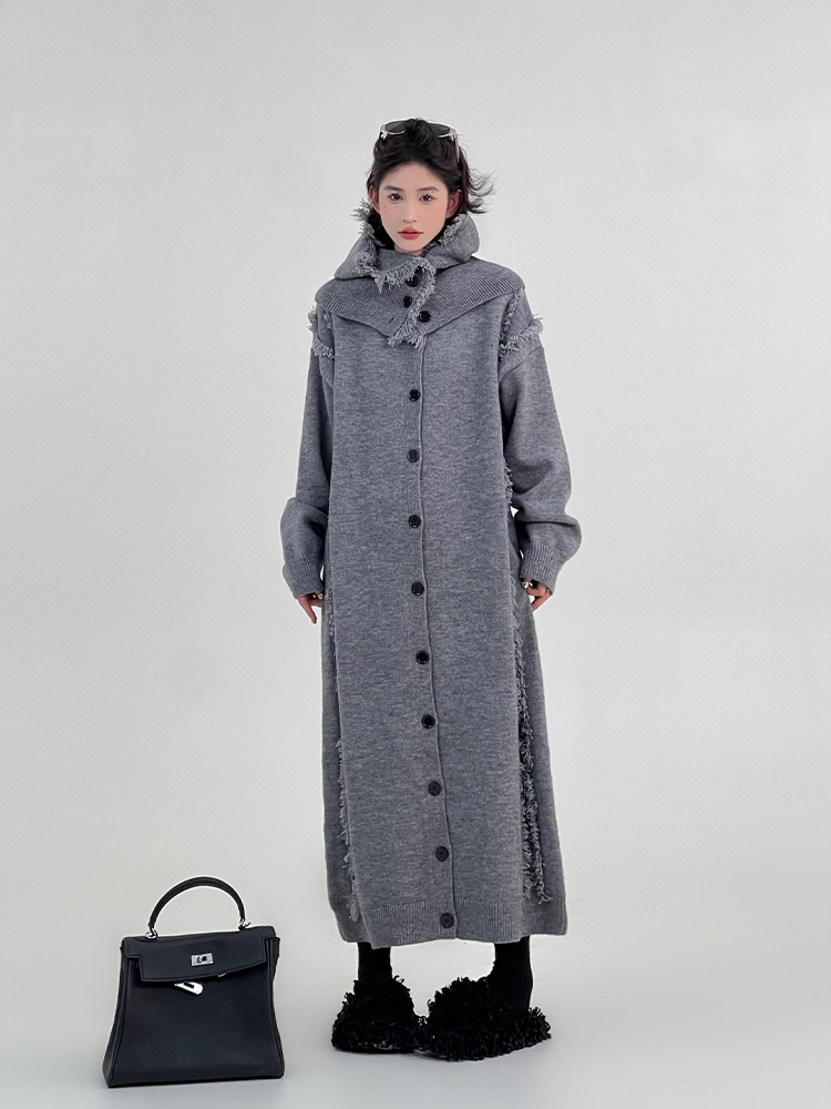 Korean Style Red Tassel Design Sweater Dress for Women, Autumn Winter, Loose Fit Knee-Length Straight Tube Dress