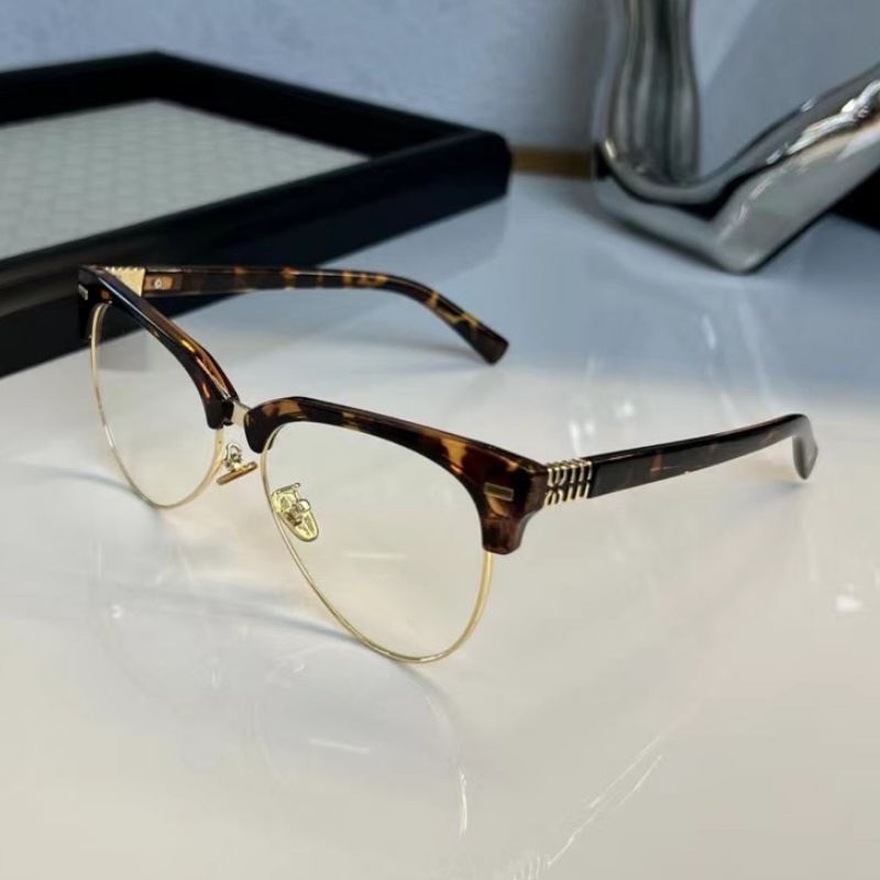 Korean-Style Retro Half-Frame Leopard Print Cat-Eye Oversized Glasses for Women, Anti-Blue Light, Stylish for Makeup-Free Looks