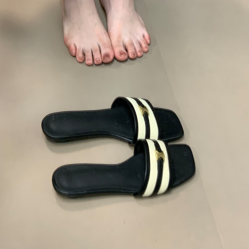 Korean-Style Retro Open-Toe Slide Sandals for Women - Comfortable Spliced Design for Outdoor Summer 2025 Fashion