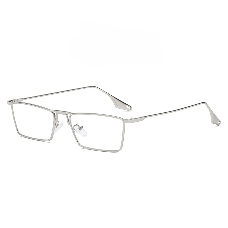 Korean-Style Retro Small Square Metal Silver Glasses Frame for Blue Light Blocking Prescription with Clear Lens