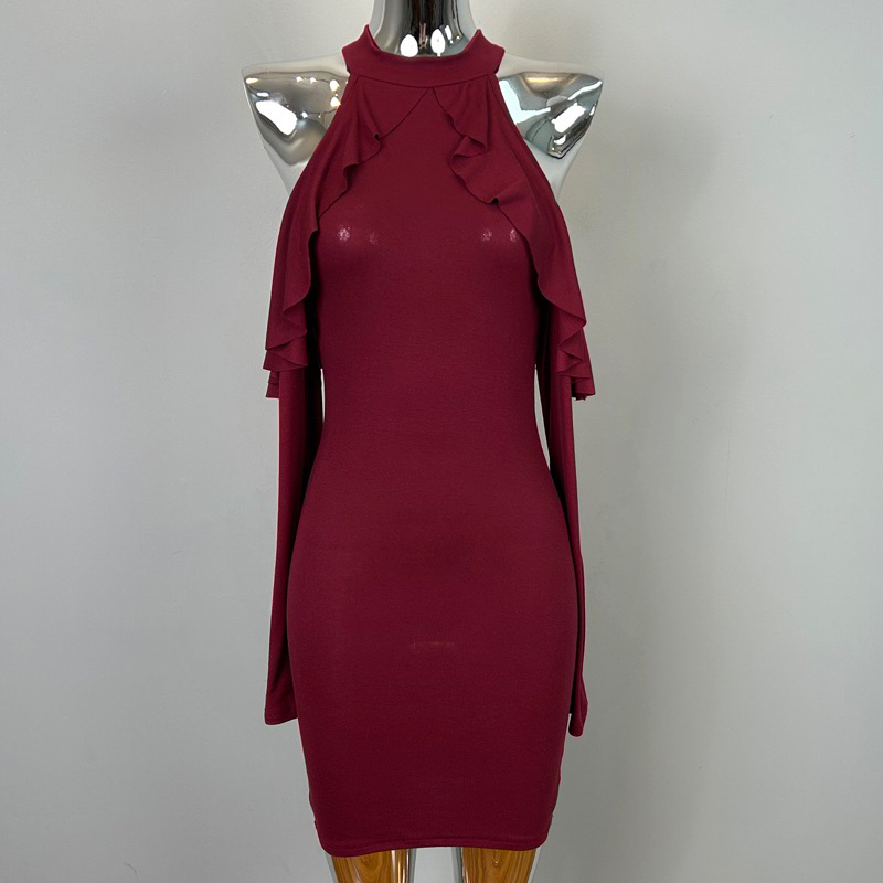 Korean Style Ruffled Off-Shoulder Bodycon Dress for Women - Sexy Dating Dress with New Temperament Design