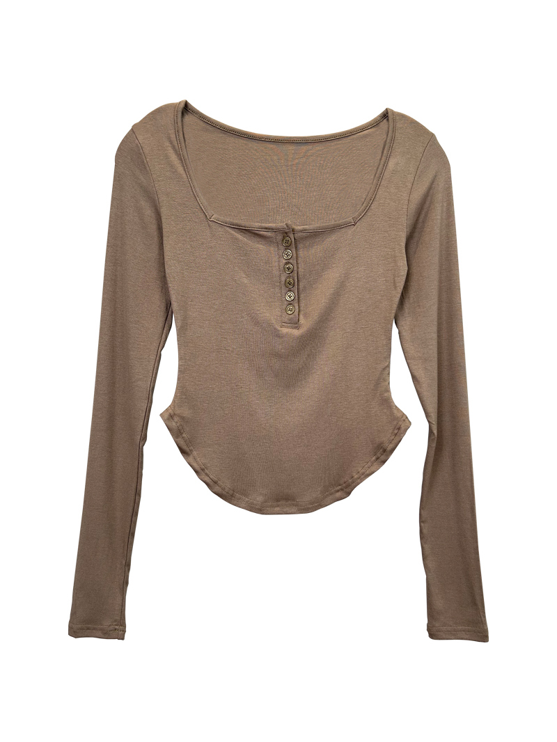 Korean Style Sexy Figure-Enhancing Long Sleeve T-Shirt with Half-Open Collar for Women - Trendy Dongdaemun Pure Desire Design Korean Style Sexy Figure-Enhancing Long Sleeve T-Shirt with Half-Open Collar for Women - Trendy Dongdaemun Pure Desire Design