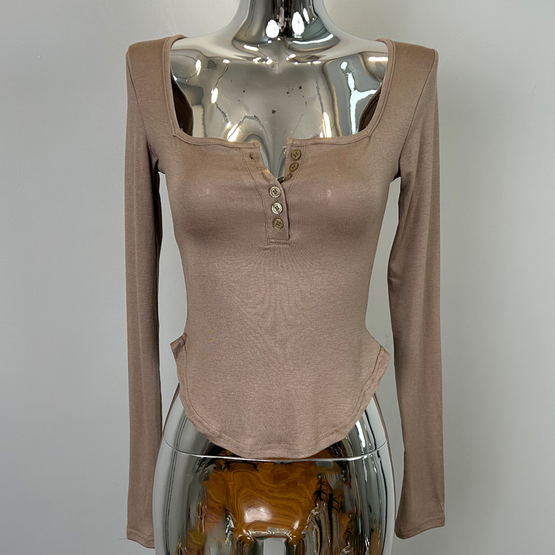 Korean Style Sexy Figure-Enhancing Long Sleeve T-Shirt with Half-Open Collar for Women - Trendy Dongdaemun Pure Desire Design Korean Style Sexy Figure-Enhancing Long Sleeve T-Shirt with Half-Open Collar for Women - Trendy Dongdaemun Pure Desire Design