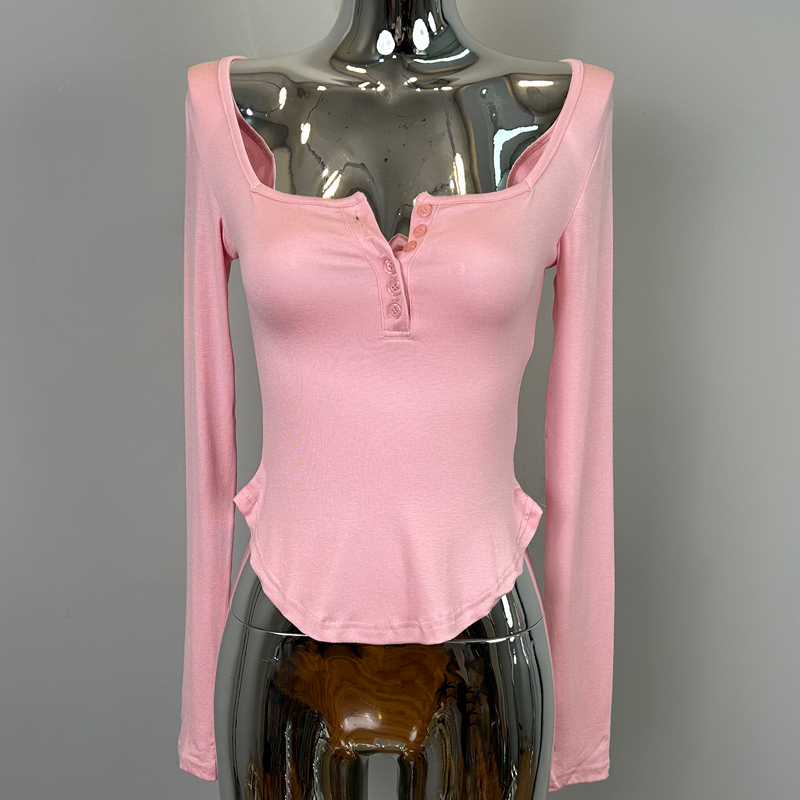 Korean Style Sexy Figure-Enhancing Long Sleeve T-Shirt with Half-Open Collar for Women - Trendy Dongdaemun Pure Desire Design Korean Style Sexy Figure-Enhancing Long Sleeve T-Shirt with Half-Open Collar for Women - Trendy Dongdaemun Pure Desire Design