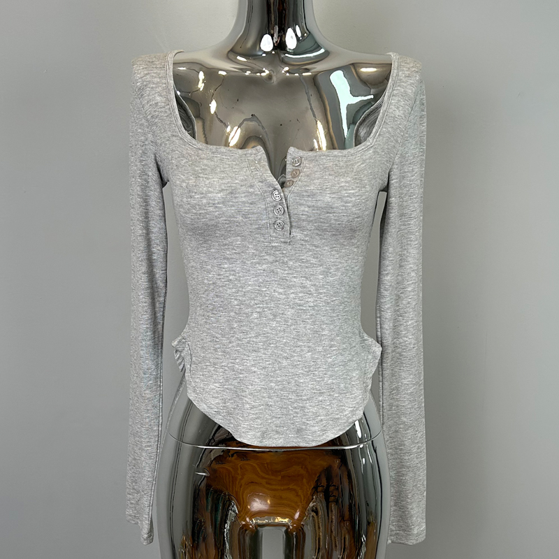 Korean Style Sexy Figure-Enhancing Long Sleeve T-Shirt with Half-Open Collar for Women - Trendy Dongdaemun Pure Desire Design Korean Style Sexy Figure-Enhancing Long Sleeve T-Shirt with Half-Open Collar for Women - Trendy Dongdaemun Pure Desire Design