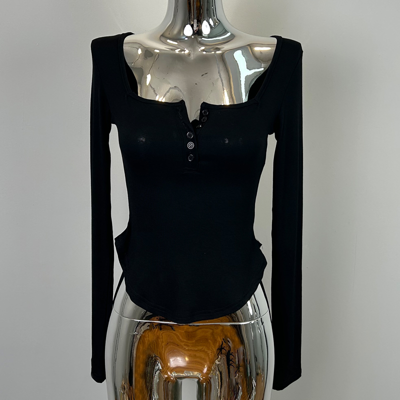 Korean Style Sexy Figure-Enhancing Long Sleeve T-Shirt with Half-Open Collar for Women - Trendy Dongdaemun Pure Desire Design Korean Style Sexy Figure-Enhancing Long Sleeve T-Shirt with Half-Open Collar for Women - Trendy Dongdaemun Pure Desire Design